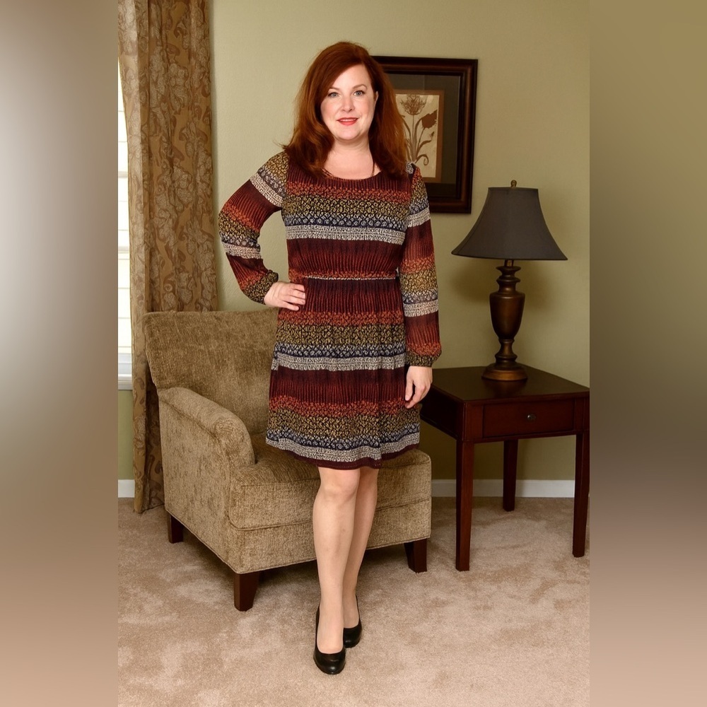 JW Style Multicolor Long Sleeve Dress Small